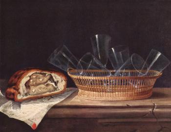 Still life with basket of glasses